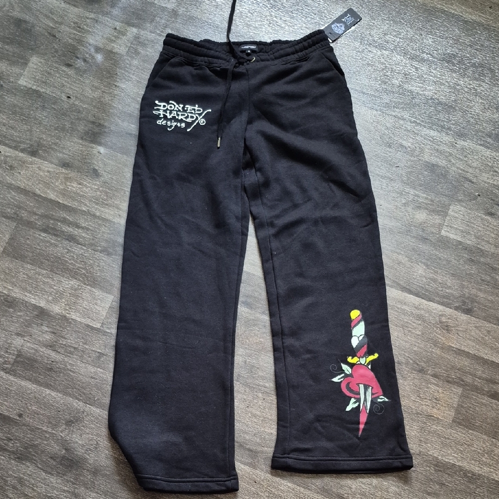 Ed Hardy Black Joggers with Sword Graphic
